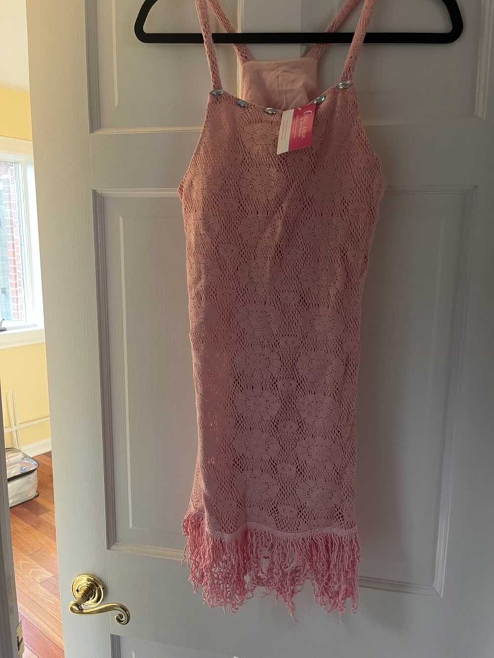 Pink Crochet Fringe Midi Dress